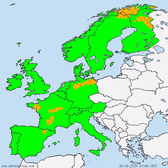Europa - Alle Warnungen vor Starkregen